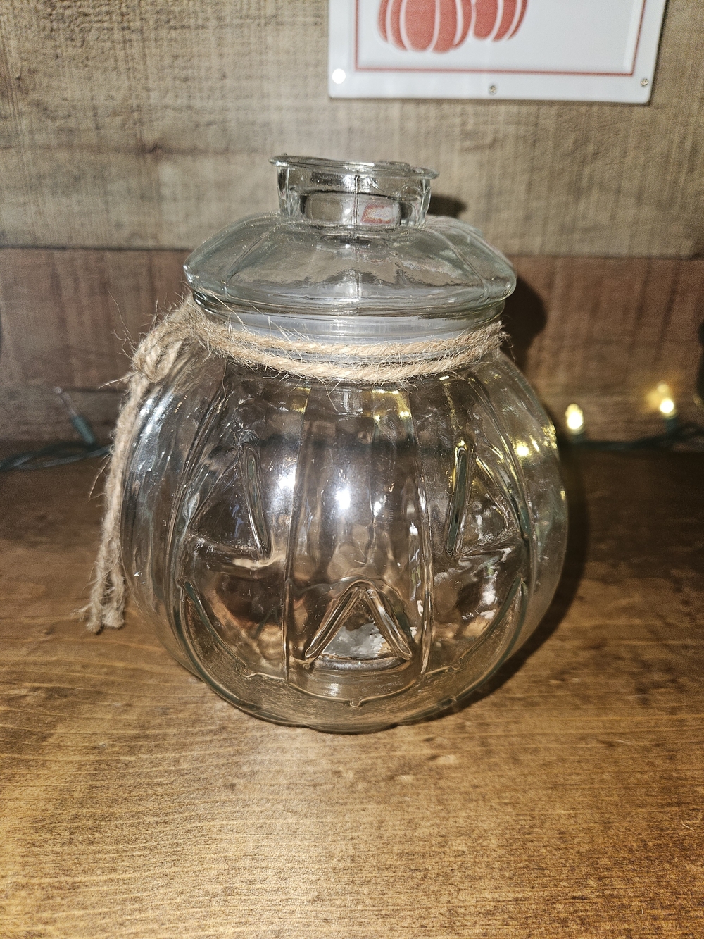 Clear Glass Pumpkin Jar with Twine Accent - Home Accents
